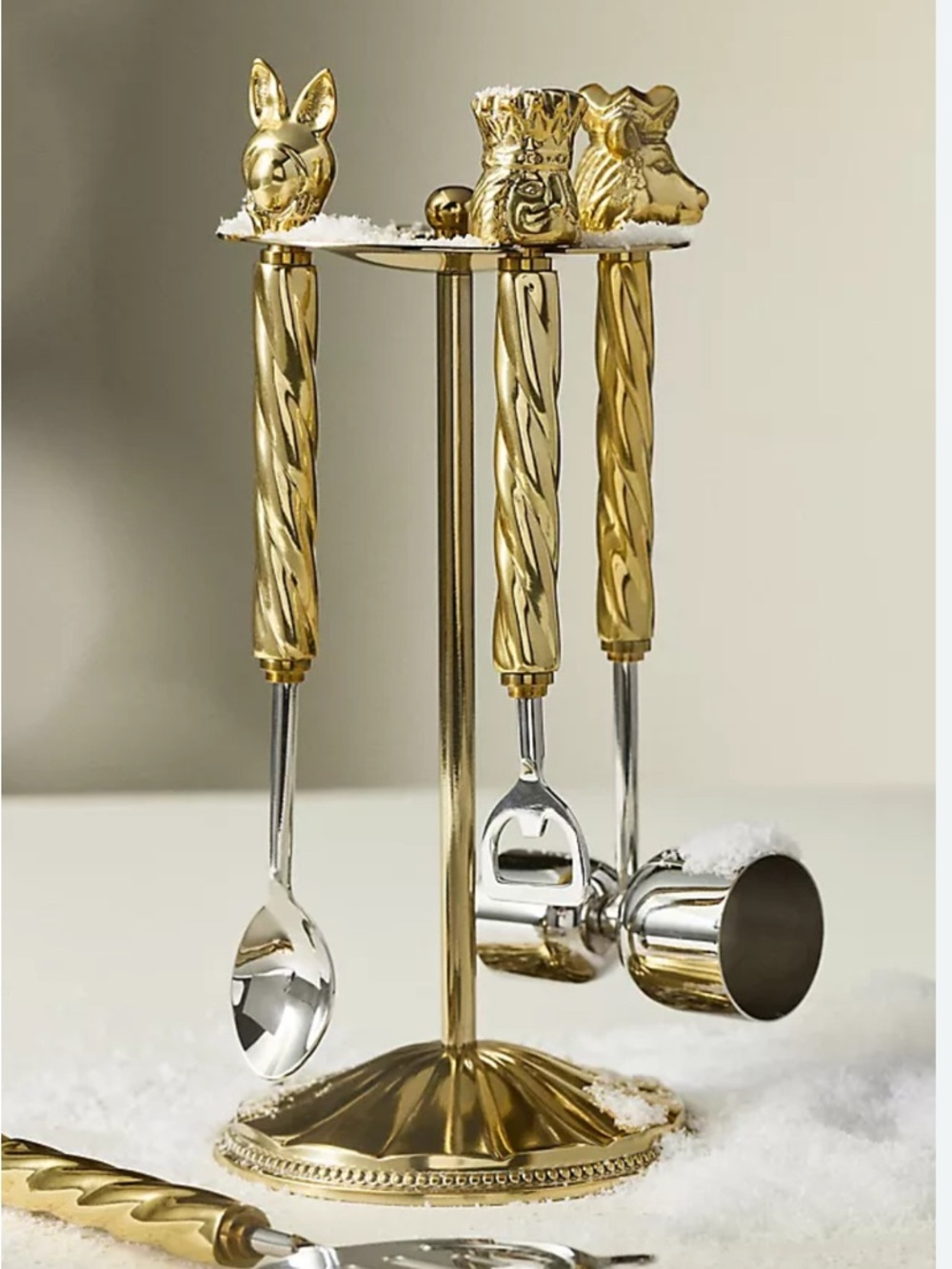 Anthropologie New York City Ballet Nutcracker Gold Cocktail Tool Set with Stand
